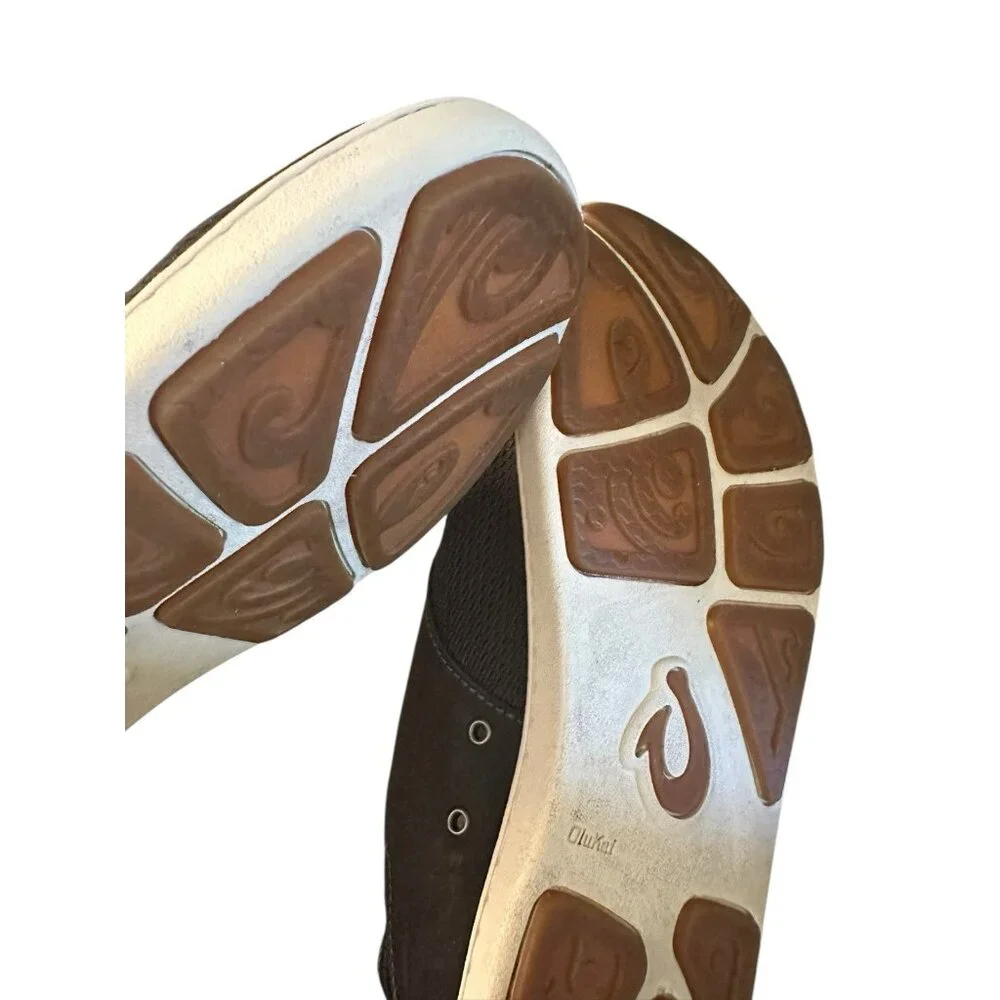 Olukai Nohea Moku Slip On Sneaker Black Casual Lace Boat‎ Shoes Beach Sz 10.5